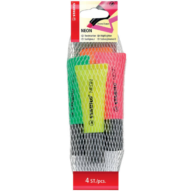 Markeerstift STABILO 72/4 neon assorti netje à 4 stuks