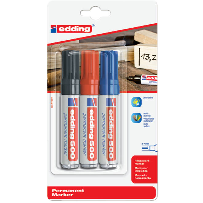 Viltstift edding 500 schuin assorti 2-7mm blister à 3 stuks