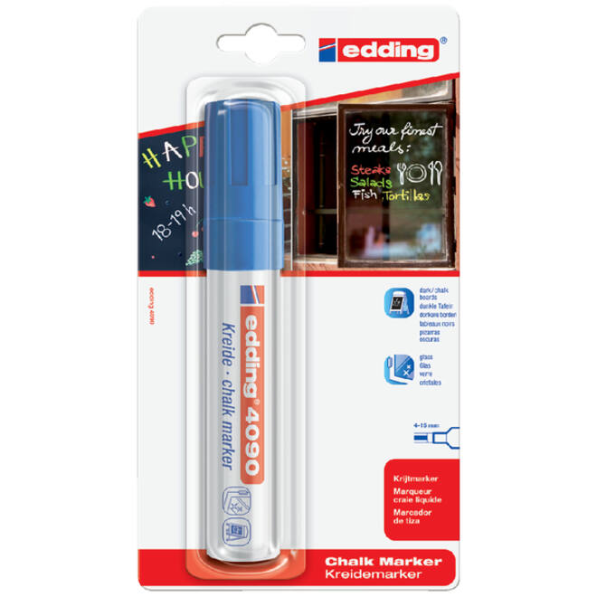 Krijtstift edding 4090 window schuin 4-15mm blauw blister à 1 stuk