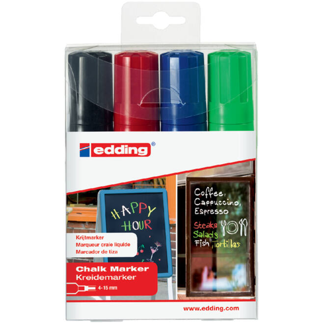 Krijtstift edding 4090 window schuin 4-15mm assorti etui à 4 stuks
