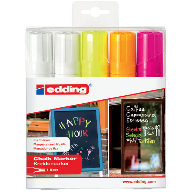 Krijtstift edding 4090 window schuin 4-15mm assorti etui à 5 stuks