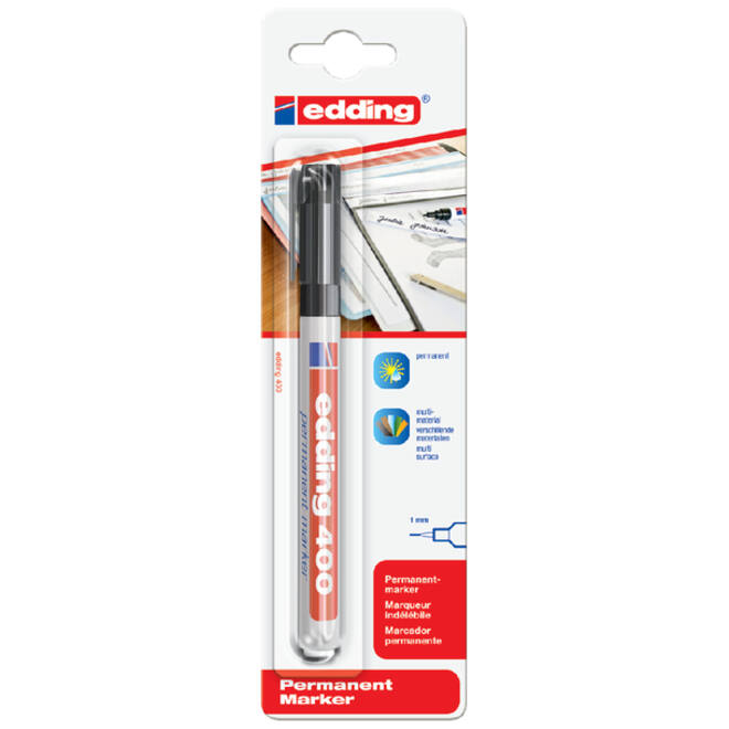 Viltstift edding 400 rond 1mm zwart blister à 1 stuk