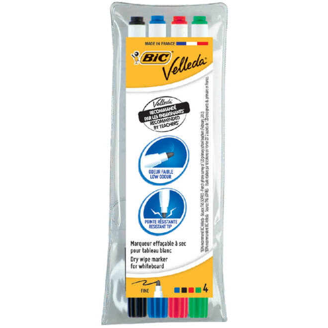 Viltstift Bic Velleda 1721 whiteboard rond fijn assorti set à 4 stuks