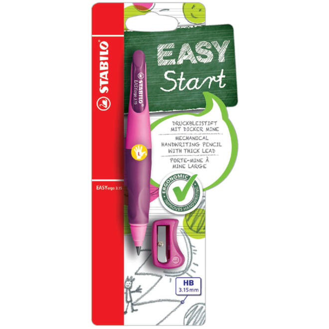 Vulpotlood STABILO Easyergo HB 3.15mm linkshandig roze/lila incl puntenslijper blister à 1 stuk