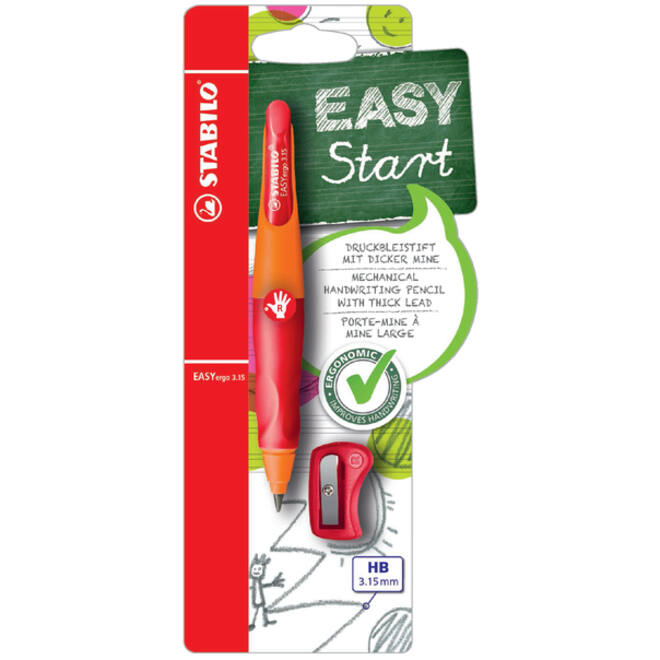 Vulpotlood STABILO Easyergo HB 3.15mm rechtshandig oranje/rood incl puntenslijper blister à 1 stuk