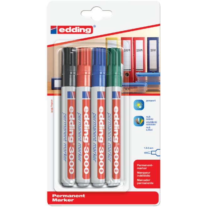 Viltstift edding 3000 rond 1.5-3mm assorti blister à 4 stuks