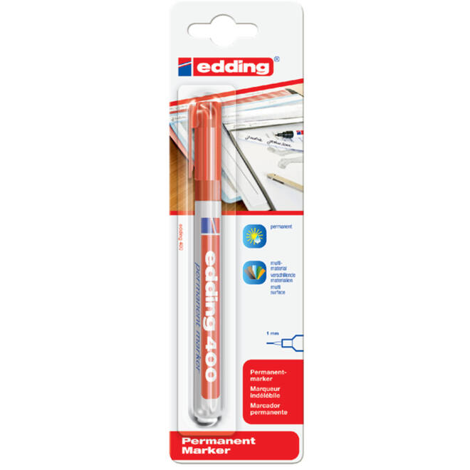 Viltstift edding 400 rond 1mm rood blister à 1 stuk