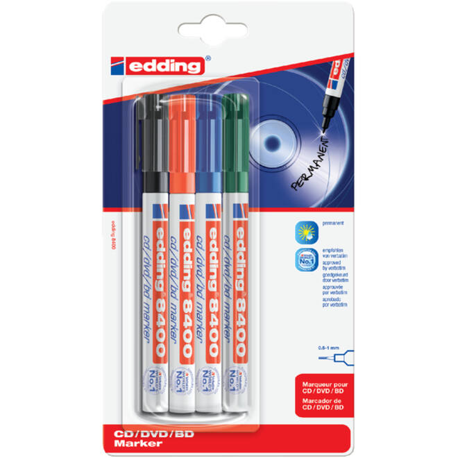 Cd marker edding 8400 rond 0.5-1.0mm assorti blister à 4 stuks
