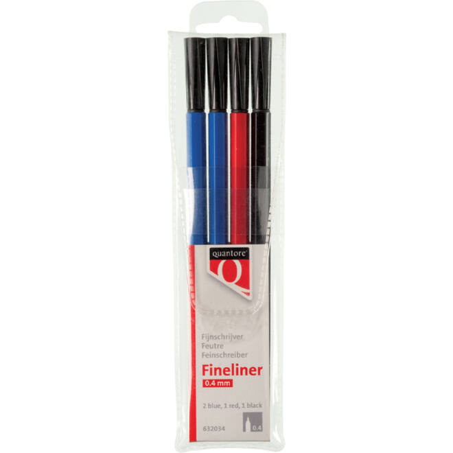 Fineliner Quantore rond 0.4mm assorti 4stuks