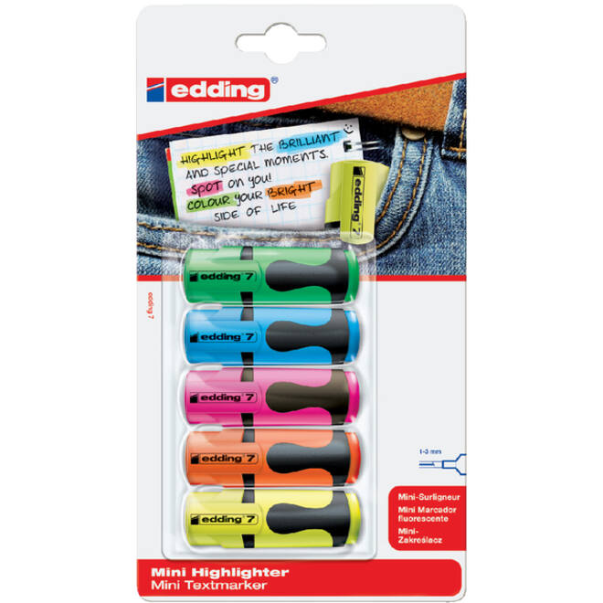 Markeerstift edding 7 mini 1-3mm assorti blister à 5 stuks