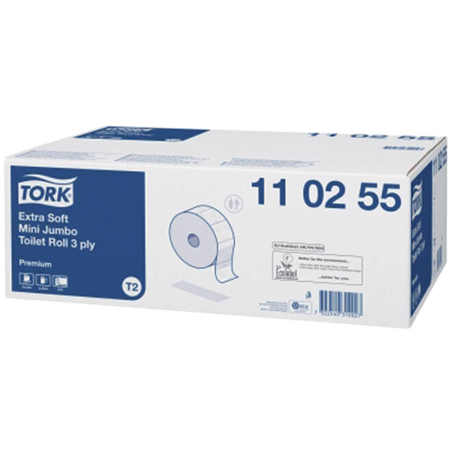 Toiletpapier Tork Mini jumbo T2 premium 3-laags 12x120mtr wit 110255