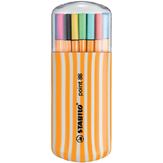 Fineliner STABILO point 88/20 fijn assorti zebra-etui à 20 stuks