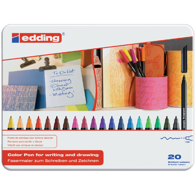 Fineliner edding 1200 fijn assorti blik à 20 stuks