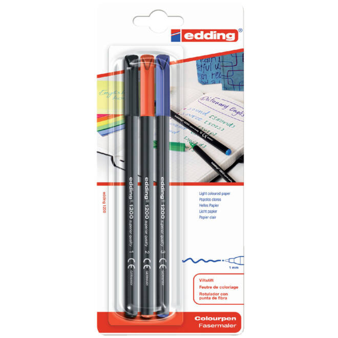 Fineliner edding 1200 001-003 fijn assorti blister à 3 stuks