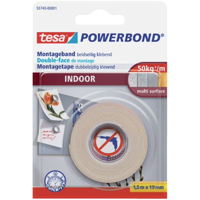 Dubbelzijdig montagetape tesa® Powerbond Indoor 1,5mx19mm wit