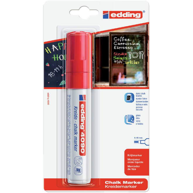 Krijtstift edding 4090 window schuin 4-15mm rood blister à 1 stuk