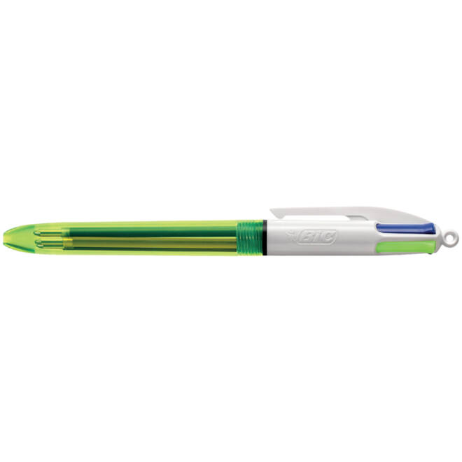 Balpen Bic 4kleuren medium fluor geel