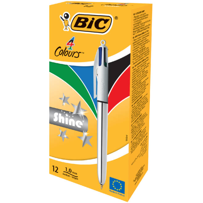 Balpen Bic 4kleuren shine medium zilver