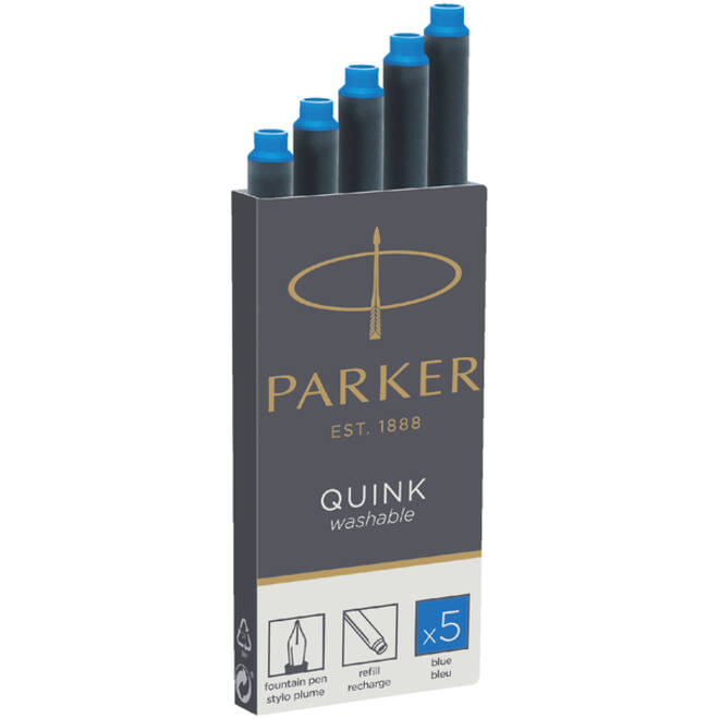 Inktpatroon Parker Quink uitwasbaar koningsblauw pak à 5 stuks