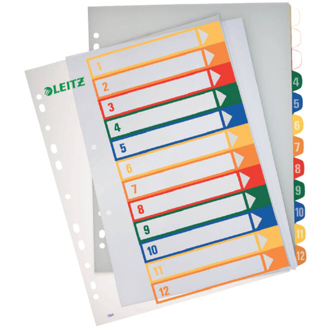 Tabblad Leitz WOW A4+ 11-gaats 1-12 PP assorti