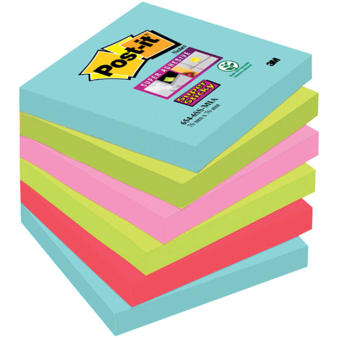 Memoblok Post-it 654 Super Sticky 76x76mm Miami