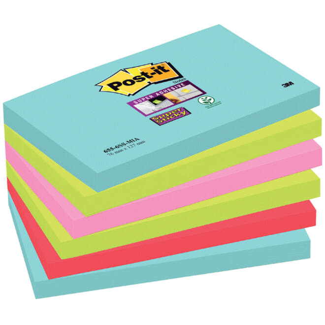 Memoblok Post-it 655 Super Sticky 76x127mm Cosmic 6 stuks