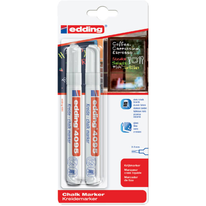Krijtstift edding 4095 rond 2-3mm wit blister à 2 stuks