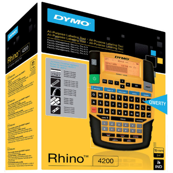 Labelprinter Dymo Rhino 4200 industrieel azerty 19mm geel