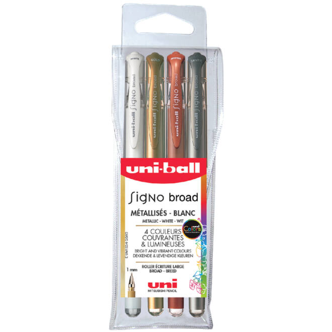 Rollerpen Uni-ball Signo breed metallic assorti etui à 4 stuks