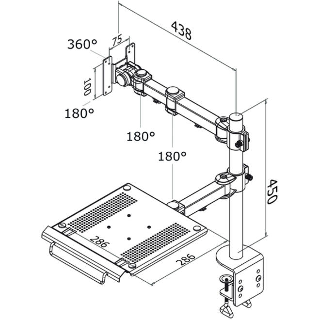 Laptoparm Neomounts D960 10-27" met klem zwart
