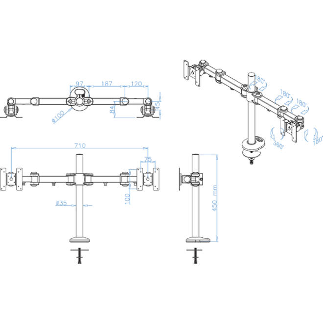 Monitorarm Neomounts D960DG doorvoerklem zwart