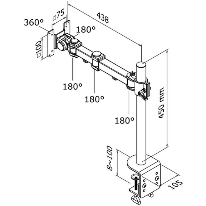 Monitorarm Neomounts D960 10-30" met klem zwart