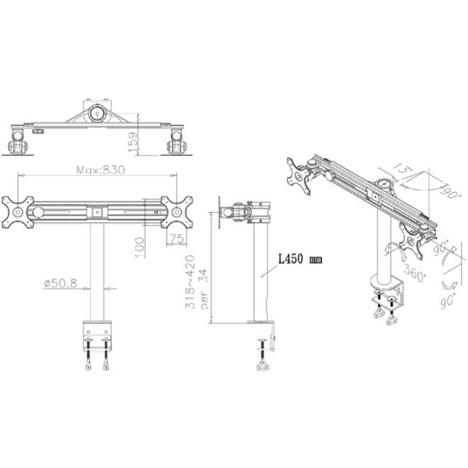 Monitorarm Neomounts D700D 2x19-30" met klem zwart