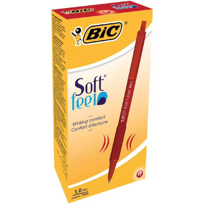 Balpen Bic soft feel grip clic medium rood