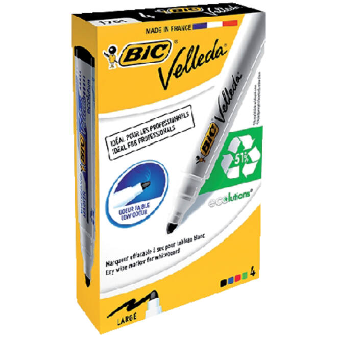 Viltstift Bic Velleda 1701 whiteboard rond large assorti doos à 4 stuks