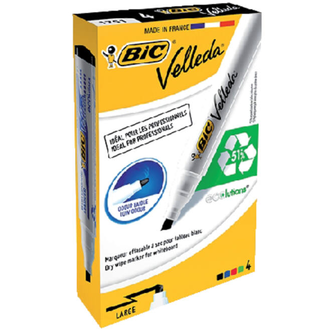 Viltstift Bic Velleda 1751 whiteboard schuin large assorti set à 4 stuks