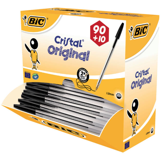 Balpen Bic Cristal medium zwart doos à 90+10 gratis