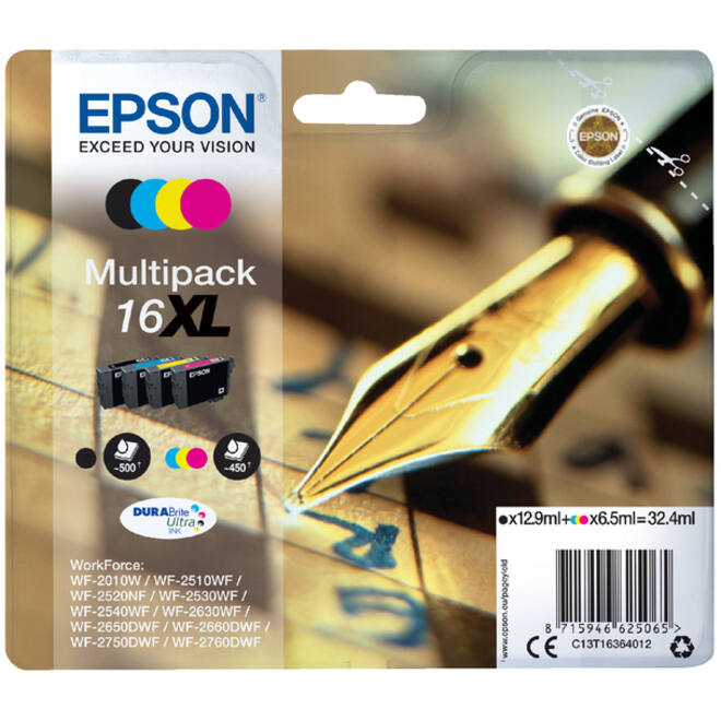 Inktcartridge Epson 16XL T1636 zwart + 3 kleuren