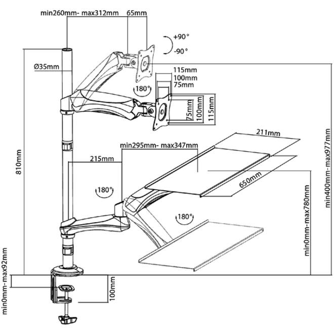 PC arm Neomounts D500 10-27" werkplek zwart