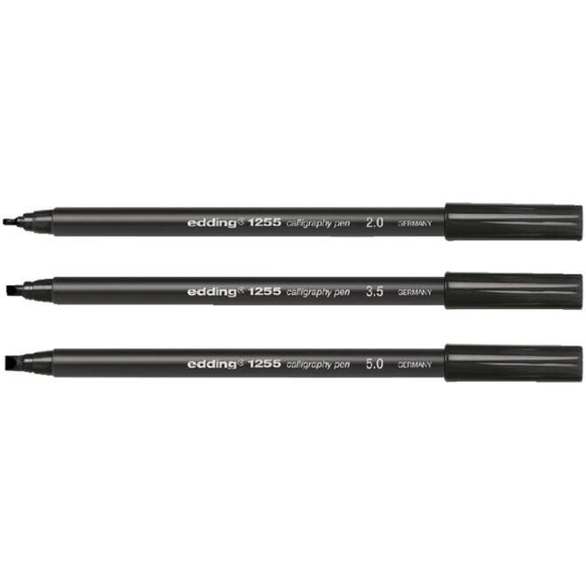 Kalligrafiepen edding 1255 zwart 3 lijndiktes 2.0 - 3.5 - 5.0mm blister à 3 stuks