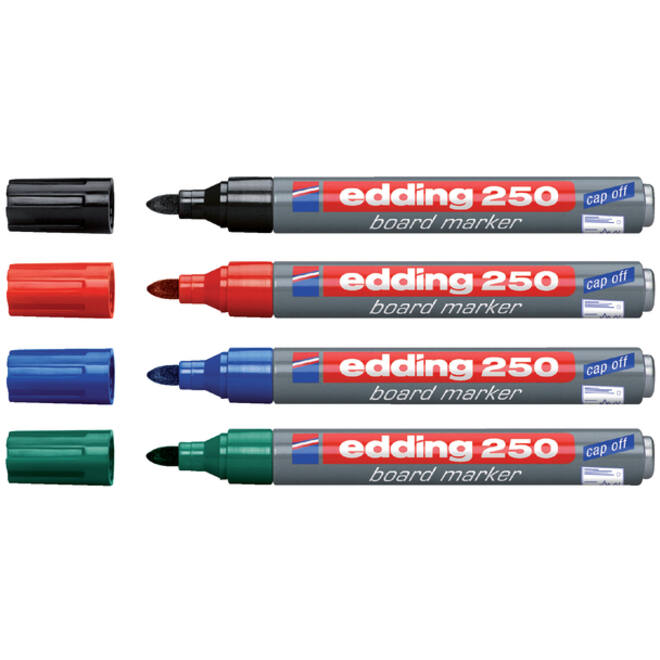 Viltstift edding 250 whiteboard rond 1.5-3mm assorti etui à 4 stuks