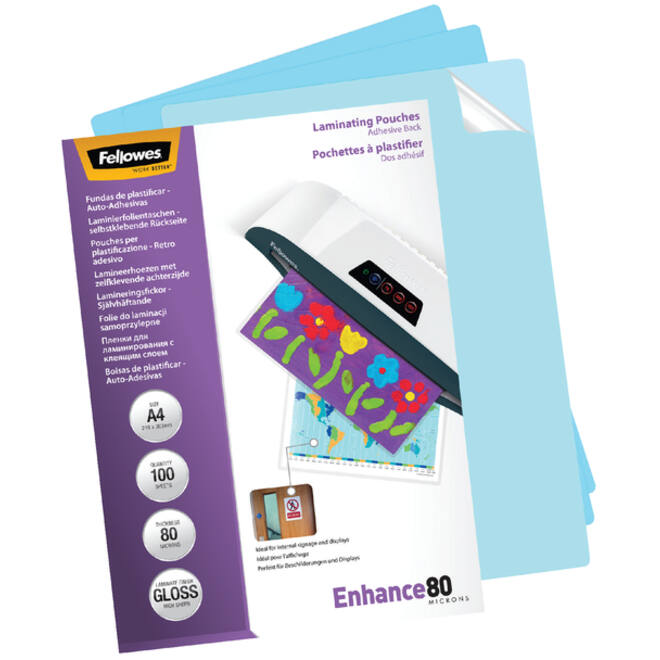 Lamineerhoes Fellowes A4 zelfklevend 2x80micron 100stuks