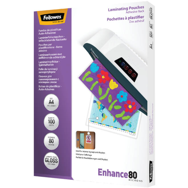 Lamineerhoes Fellowes A4 zelfklevend 2x80micron 100stuks