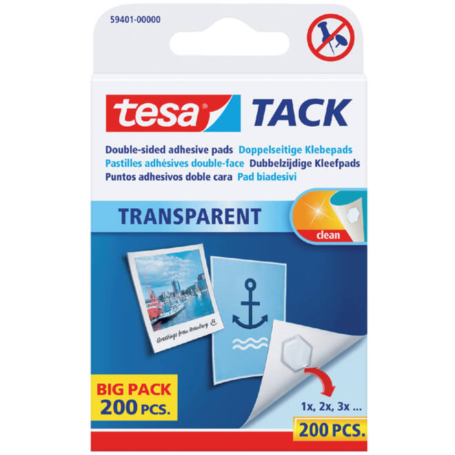 Kleefpads tesa® TACK dubbelzijdig transparant 200 stuks