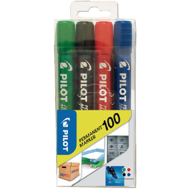 Viltstift PILOT 100 rond fijn assorti blister à 4 stuks