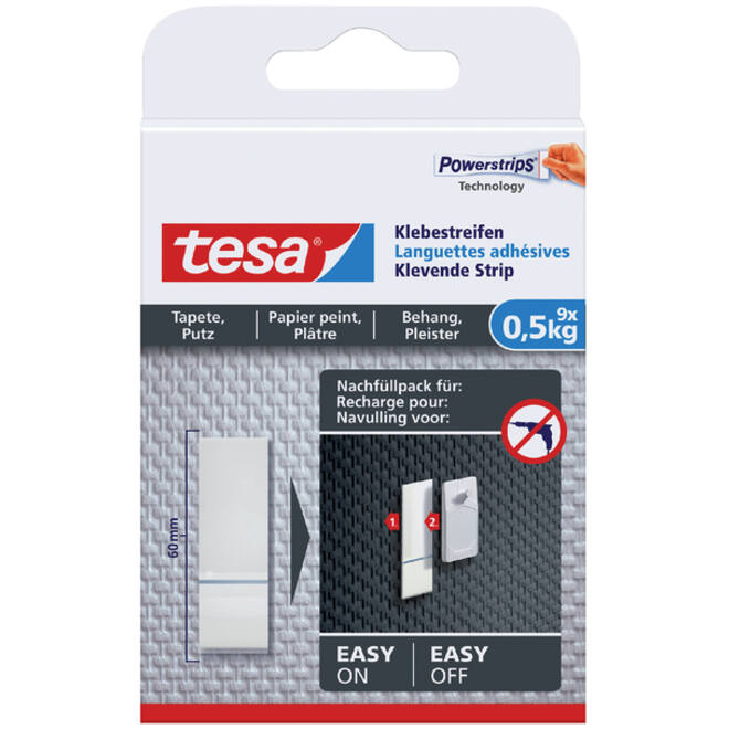 Kleefstrips tesa® behang & pleisterwerk 0,5kg wit 9 stuks