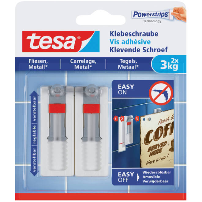 Klevende schroef tesa® tegels & metaal 3kg verstelbaar wit