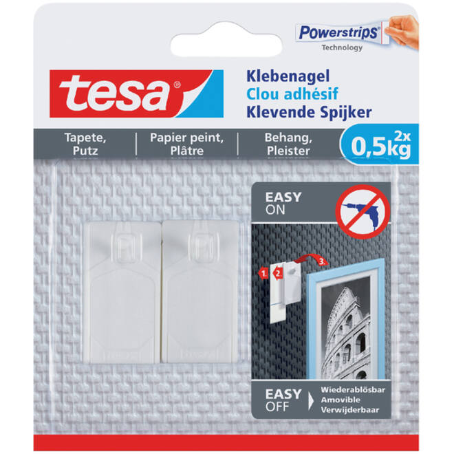 Klevende spijker tesa® behang en pleisterwerk 0,5kg wit