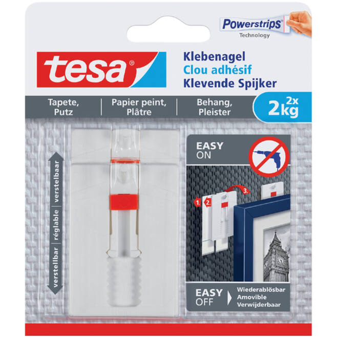 Klevende spijker tesa® behang en pleisterwerk 2kg verstelbaar wit 2 stuks