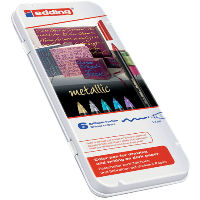 Fineliner edding 1200 053 054 072 073 074 078 fijn metallic assorti blik à 6 stuks